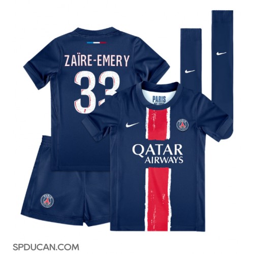 Dječji Nogometni Dres Paris Saint-Germain Warren Zaire-Emery #33 Domaci 2024-25 Kratak Rukav (+ Kratke hlače)